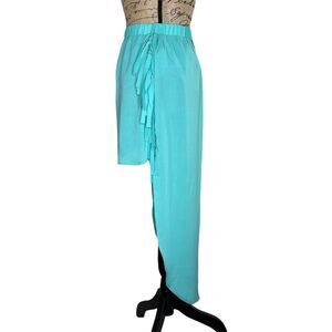 Sugar Lips Festival Breeze Skirt Aqua Color Fringe High Low Stretch NEW Size M